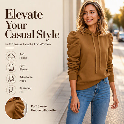 Women's Casual Chic Puff Sleeve Hoodie