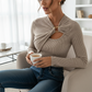 Women's Long Sleeve Twist-Front Ribbed Knit Top