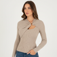 Women's Long Sleeve Twist-Front Ribbed Knit Top