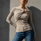 Women's Long Sleeve Twist-Front Ribbed Knit Top