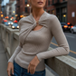 Women's Long Sleeve Twist-Front Ribbed Knit Top