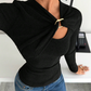 Women's Long Sleeve Twist-Front Ribbed Knit Top