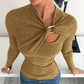 Women's Long Sleeve Twist-Front Ribbed Knit Top