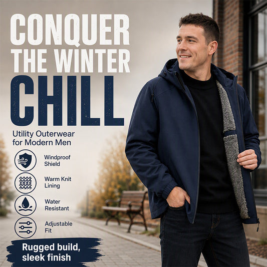 Men's Windproof Plush-Lined Hooded Jacket