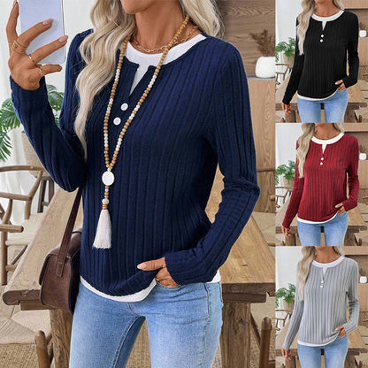💰  👚 Warm, soft, long-sleeved knitted T-shirt for women – comfortable, versatile, and perfect for chilly days and everyday wear. ✨