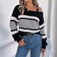 Women's Casual Off Shoulder Striped Sweater