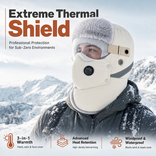Windproof Winter Thermal Trapper Hat with Integrated Face Mask