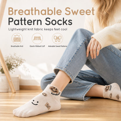 Women Cute Ankle Socks Breathable Thin Low Cut Socks Sweat Absorbing Non Slip Short Socks