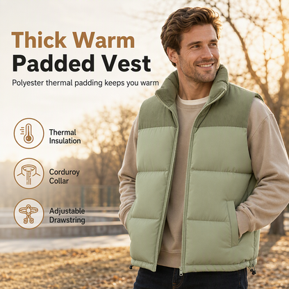 Unisex Thickened Winter Puffer Vest Loose Fit Spliced Cotton Padded Gilet for Men and Women