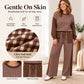 Women's Gingham Long Sleeve Top & Wide-Leg Pants Set