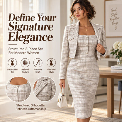 🎀 Elegant Cropped Jacket & Slim Dress Set – Feminine Fit & Versatile Styling