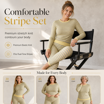 Women's Striped Color Block Crew Neck Long Sleeve Top and Pants Slim Fit Casual Loungewear Workout Set