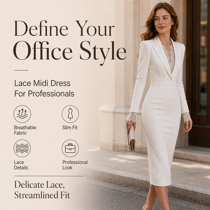 Women's Lapel Lace Spliced Long Sleeve Bodycon Dress