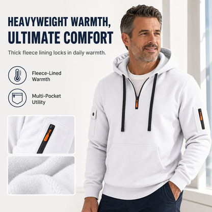Men's Heavyweight Fleece Lined Hooded Sweatshirt Loose Fit Casual Workwear for Autumn and Winter