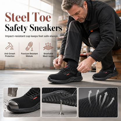 Men's Steel Toe Safety Shoes Breathable Work Boots Lightweight Puncture Resistant Protective Shoes