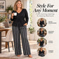 Women's V-Neck Peplum Top and Striped Pants Set