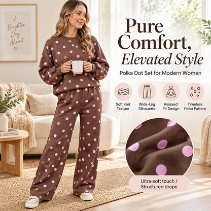 Women's Polka Dot Top & Wide-Leg Pants Set