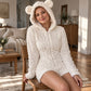 Women's Cute Bear Ear Hooded Plush Romper