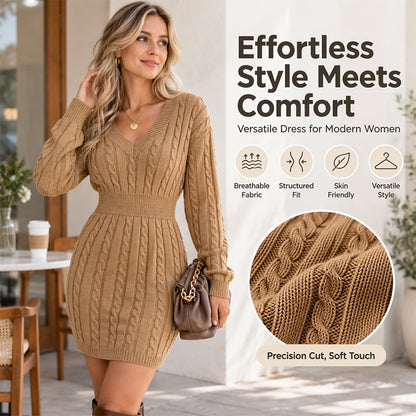 Women's Elegant Cable Knit Bodycon Sweater Dress