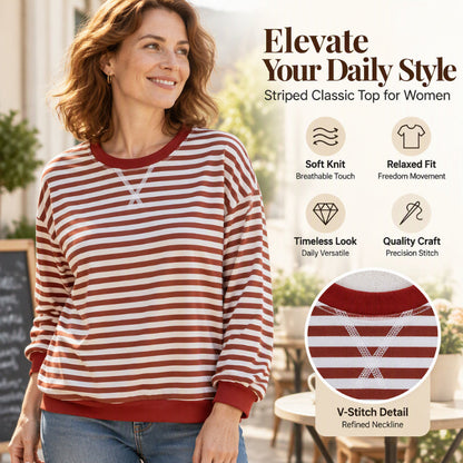 Women's Oversized Striped Long Sleeve Top