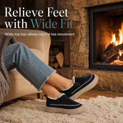 Women's Slip On Snow Boots Warm Comfortable Non Slip Winter Cotton Shoes with Wide Fit