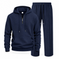 Men's Casual 2 Piece Waffle Knit Tracksuit Set Half Zip Hoodie and Straight Leg Pants