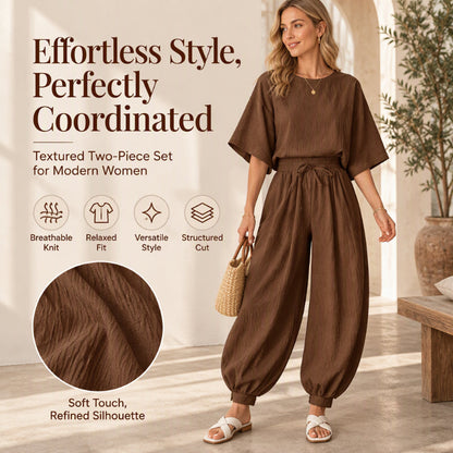Women's Textured Batwing Sleeve Top & Lantern Pants Set