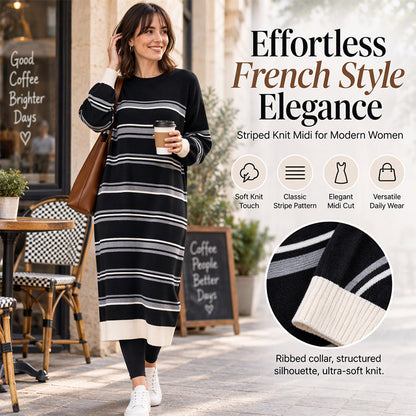 🖤 Women's Striped Long Sleeve Knit Sweater Dress