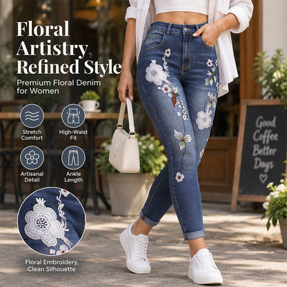 Women's Stretchy Floral Embroidered Skinny Jeans
