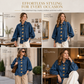 💙 Oversized Washed Denim Shirt Coat with Statement Gold Buttons and Lantern Sleeves