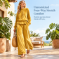 Women's Casual Two Piece Set Long Sleeve Top and Wide Leg Pants Autumn Winter Commuting Outfit