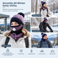 Women Winter Warm Knit Hat with Face Mask and Neck Warmer Windproof Ear Protection Beanie for Cycling