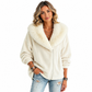 Women's Relaxed Fit Coat with Plush Faux Fur Collar and Asymmetrical Zipper