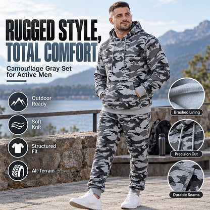 Men's Plush-Lined Camouflage Hoodie & Pants Set