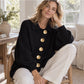 Women's Elegant Lapel Knit Cardigan with Gold Buttons