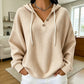 🧶 Textured Comfort, Cozy Head Coverage | Women's Waffle Knit Henley Hooded Sweatshirt