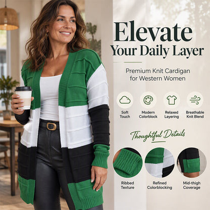 💚Women's Color-Block Open Front Knit Cardigan Sweater