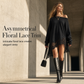 Women's Oversized Off-Shoulder Knit Sweater Dress with Asymmetric Floral Lace Hem