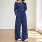 Women's Off-Shoulder Long Sleeve Top & Wide-Leg Pants Set