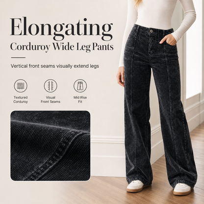 Women's Casual High-Waisted Wide Leg Corduroy Pants