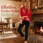 Women's Christmas Snowflake Jacquard Knit Sweater Crew Neck Loose Fit Pullover for Autumn and Winter