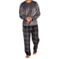 Men's Soft Plush Knit Loungewear Pajama Set with Solid Crewneck Top and Plaid Pants