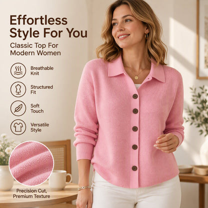 Women's Collared Button-Down Knit Cardigan