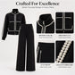 Women's Beaded Cropped Jacket and Wide-Leg Pants Set