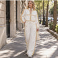 Women's Beaded Cropped Jacket and Wide-Leg Pants Set