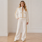 Women's Beaded Cropped Jacket and Wide-Leg Pants Set