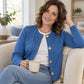 Women's Chic Crewneck Knit Cardigan with Gold Buttons