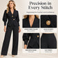 Women's Elegant Puff Sleeve Blazer and Wide-Leg Pants Set