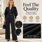 Women's Elegant Puff Sleeve Blazer and Wide-Leg Pants Set