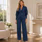 Women's Elegant Puff Sleeve Blazer and Wide-Leg Pants Set